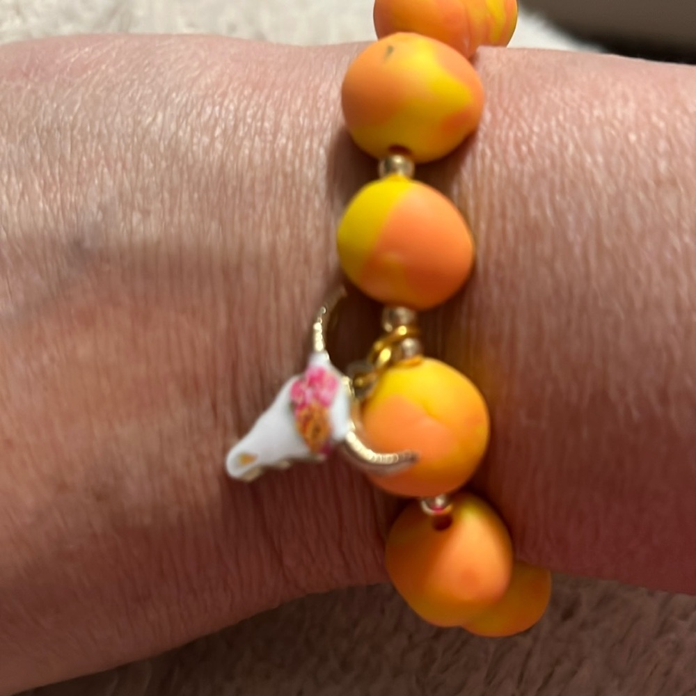 Homemade polymer clay bead bracelet.